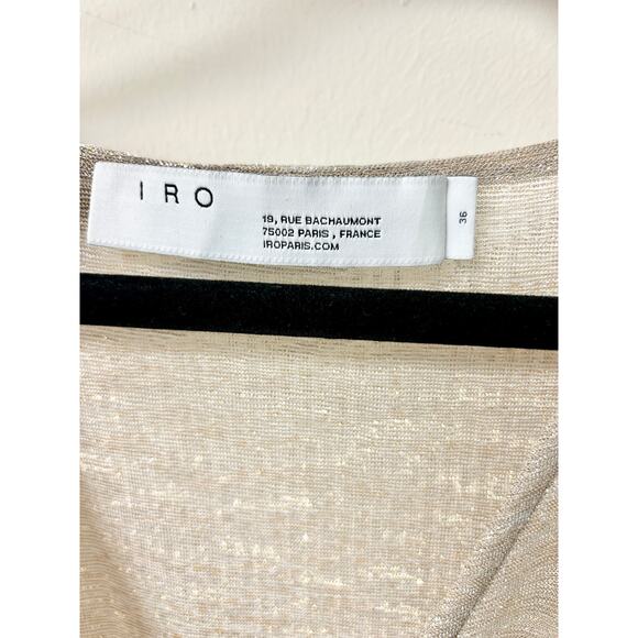 IRO Wide Shimmer Sheer Plunging Neck Blouson Mini Dress Gold Women's 36 / US 4 - Picture 3 of 5
